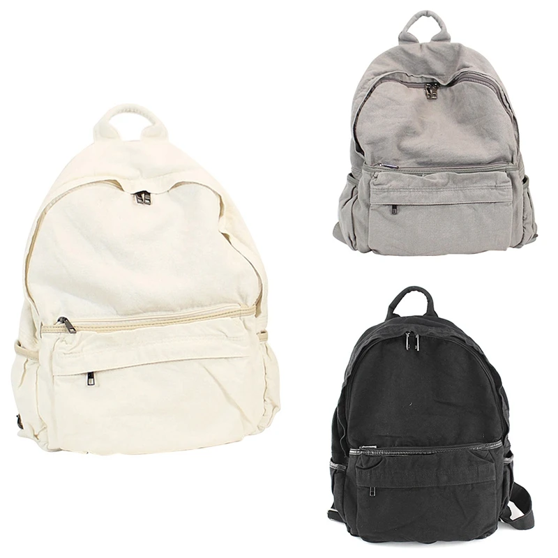 

Washed Canvas Backpack Simple Casual Men And Women Backpack Wild Forest Students Pure Color Schoolbag