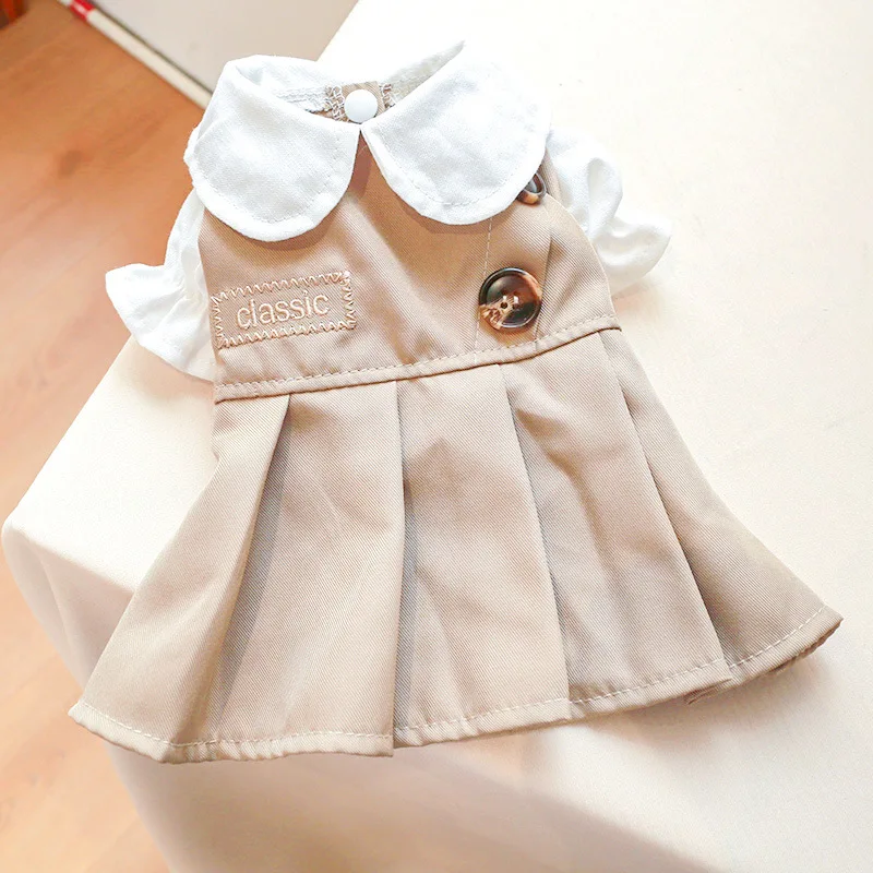 Princess Spring Summer Dog Khaki Skirts Collar Skirt Dress for Dogs Sleeve XS S M L XL | Dresses