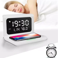 wireless charger temperature display phone fast wireless charger charging pad led alarm clock 10w qi fast charge for iphone 13