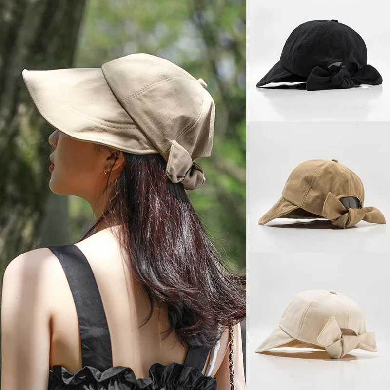 

Woman Girls Japanese-style Bowknot Hat Summer Uv Protection Bucket Caps Gorros Breathable Large Brim Shawl Hat