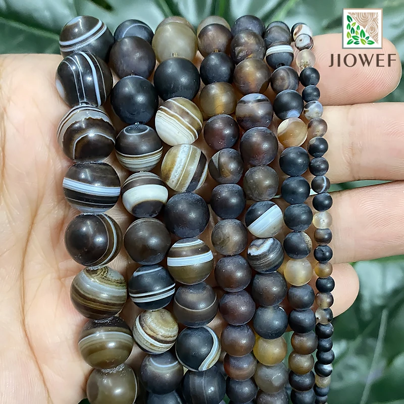 

Natural Smooth Matte Stripe Brown Agates Round Banded Lace Beads for Jewelry Making DIY Bracelets Earrings 15" 4/6/8/10/12/14mm