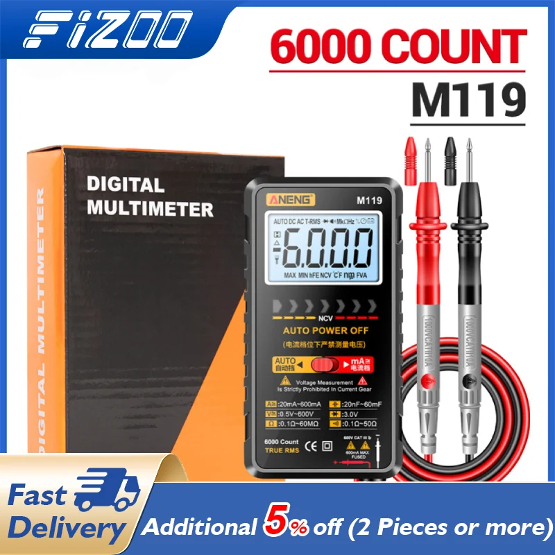 

ANENG M119 портативный цифровой мультиметр 6000 отсчетов Multimetro Avometer транзистор конденсатор тестер