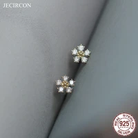 jecircon 925 sterling silver small crystal zircon mini flower stud earrings japanese and korean temperament fine silver jewelry