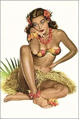 

Vintage Hawaiian Travel Poster Girl Native Grass Skirt Metal Tin Sign