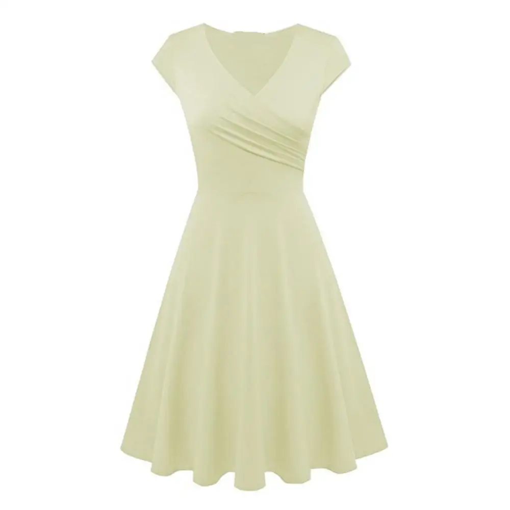 

Модное женское однотонное платье с V-образным вырезом и коротким рукавом