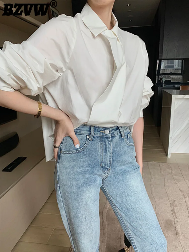 

BZVW Fashion Designer Chic Shirt For Women's Pure Color Single Breasted Long Sleeve Shirts Female New Trend Summer 25Y0915
