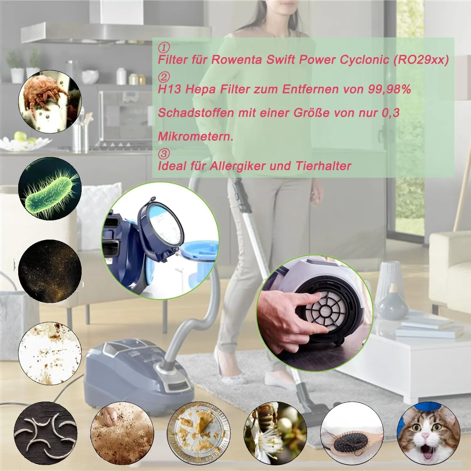 HEPA-фильтр для пылесоса Rowenta Swift Power Cyclonic RO29XX RO2981 RO2910 RO2913 RO2915 RO2932 RO2933 RO2957 (art.: 3920d900fd66b) - 3920d900fd66b