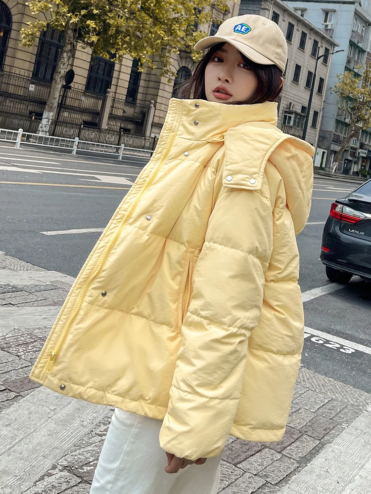 Hooded Short Down Jackets Women's Clothing 2022 New White Duck Down Korean Loose Detachable Cap Thickened Winter Coats bd232