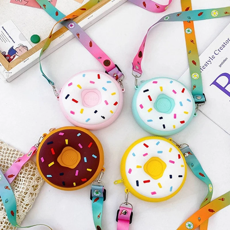 

Donut Children Silicone Messenger Bag Boys Girls Coin Purse Wallet Handbags Daily Clutch Bags Kids Shoulder Crossbody Bag Gifts