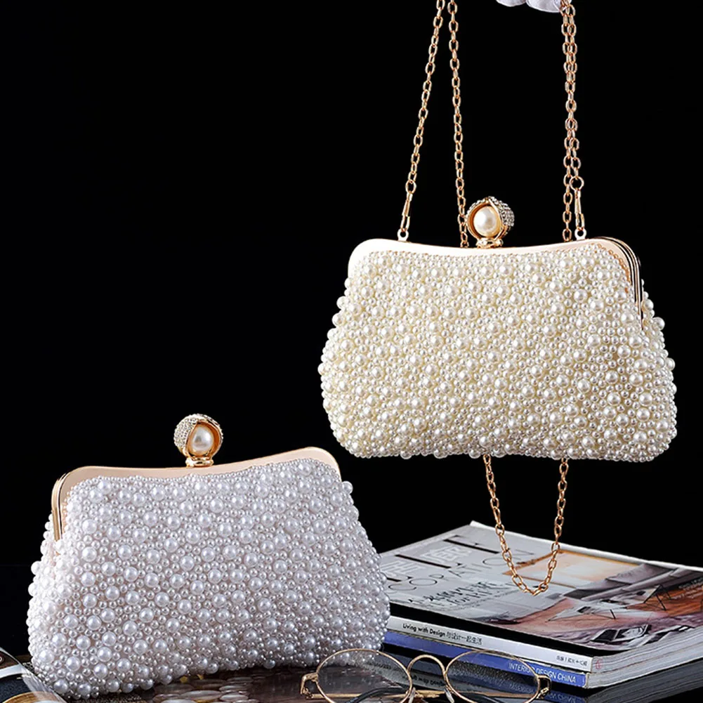 

Женские сумки-клатчи с жемчугом, вечерняя сумка ручной работы с кристаллами и бусинами, свадебные портативные сумки через плечо с цепочкой