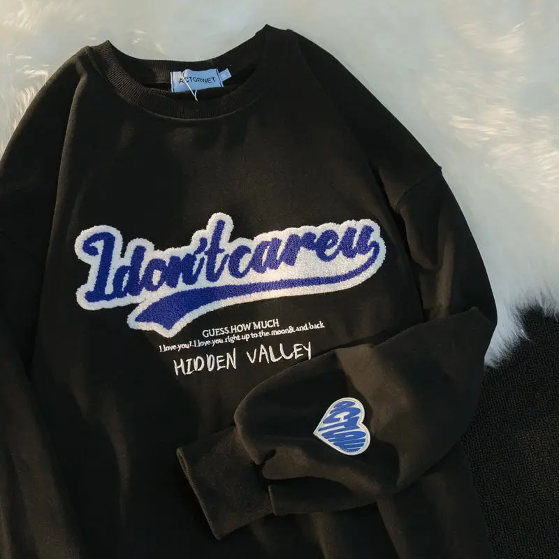 

Harajuku Vintage Letters Embroidery Sweatshirts Harajuku Hoodie O-neck Long Sleeve Tops 2022 Autumn New Fashion Teens Clothes