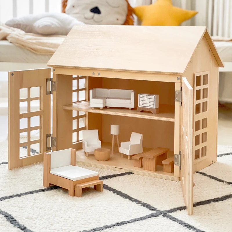 

Детский Кукольный домик Монтессори, помощь при обучении, большая вилла, игровой домик, игрушка для мальчиков и девочек, подарок на день рожд...