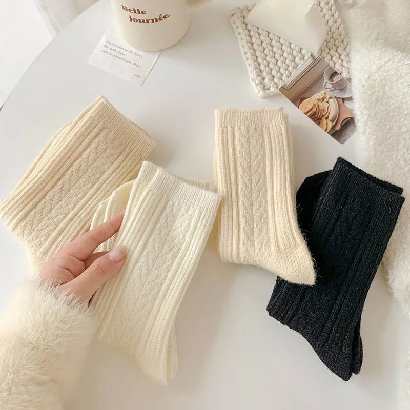 New Winter Socks Women Cashmere Wool Thicken Warm Women Socks Sox Japanese Fashion Harajuku Solid Color Thermal Long Socks