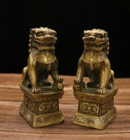 archaize brass feng shui door lion household decoration crafts statue a pair