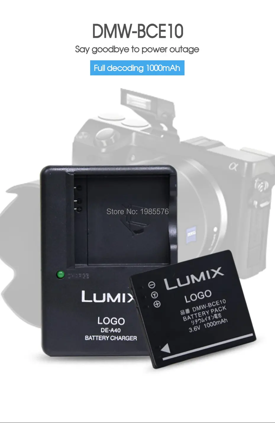 2pc Durable 3.6v 1000mAh DMW-BCE10 BCE10 CGA-S008E S008E DB70 Camera Battery Lumix DMC-FS5 DMC-FS20 With DE-A40 charger - купить по