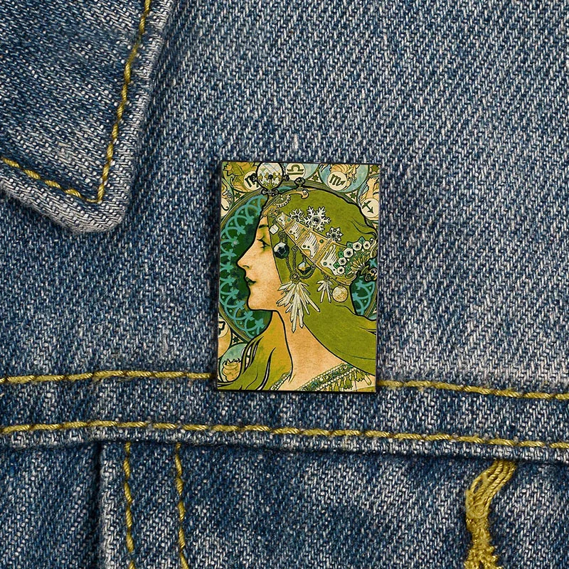 

Fashion Emerald Green Vintage Printed Pin Funny vintage Brooches Shirt Lapel teacher Bag Cute Badge Cartoon pins for Lover Girl