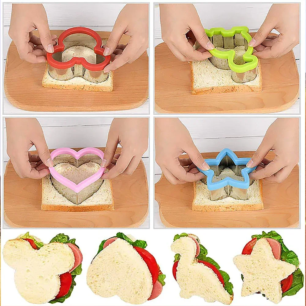 

1PC Sandwich Cutter Set for Kids Animal Dinosaur Star Heart Shape Stainless Steel Bread Mould Metal Cookie Cutters Mold Baking