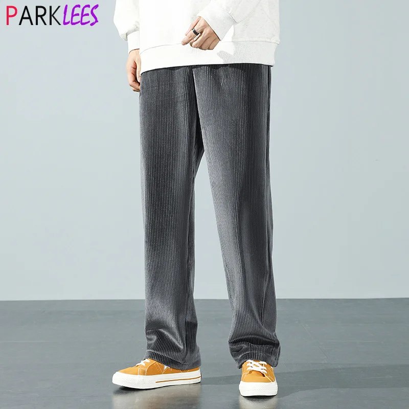 

Mens Casual Loose Stright Velvet Velour Pants 2022 Spring New Elastic Waist Comfortable Trousers Men Running Active Sweatpants