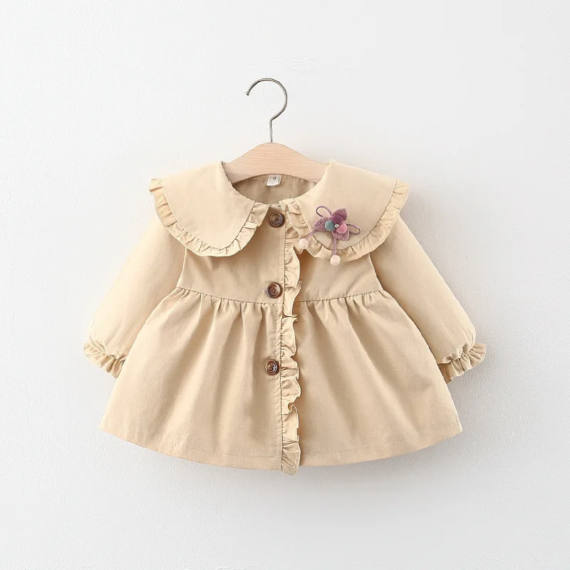 

Single-breasted Autumn Trench Outerwear Girls Solid Peter Collar Kids Baby Toddler Coat Girls Spring For Jacket Cotton Pan