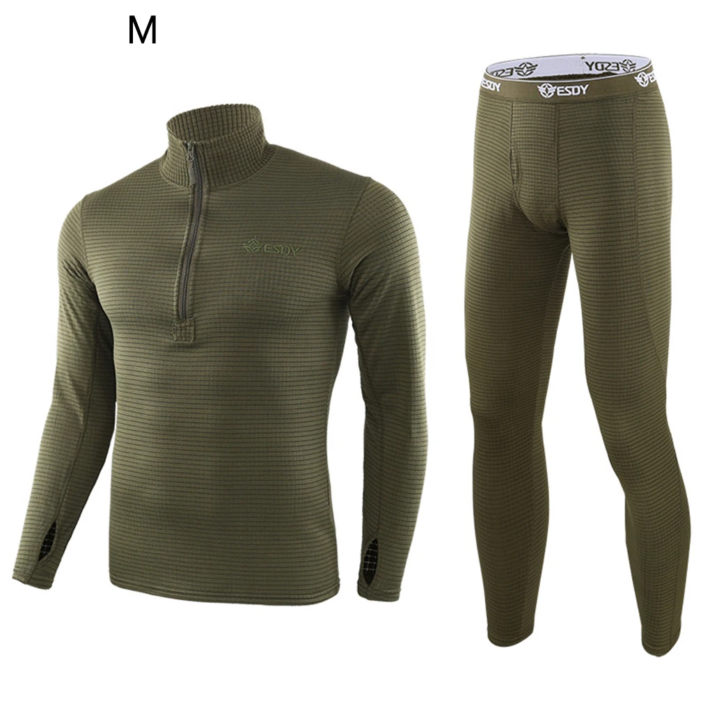 

Thermal Underwear Set Tight-fitting Soft Round Collar Bottoming Shirt Solid Color Heating Warm Bodysuits Outdoor Green 1