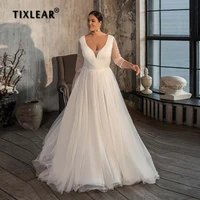 yeeh simple plus size wedding dress for women 2022 vintage 34 sleeves v neck bridal gown court train backless vestidos de novia