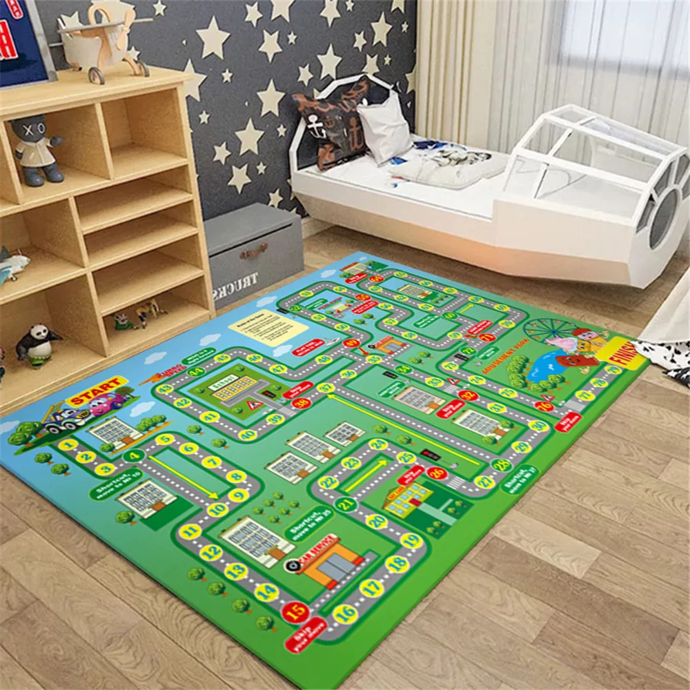 

CLOOCL Funny Carpets Children's Play Crawl Mat Road Traffic Route Map Carpet Living Room Bedroom Decoration Cartoon Floor Mat