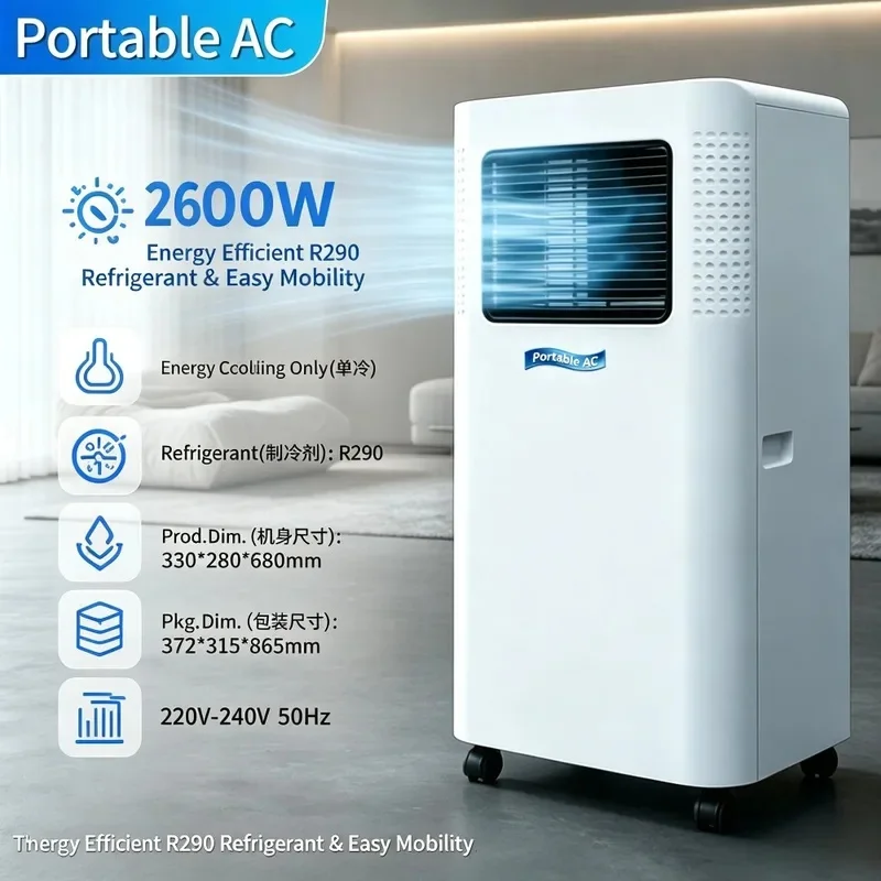 Фото Новый портативный мини-кондиционер 2026 года, 9000 BTU, с LED-дисплеем и пультом ДУ, для дома, офиса, автофургона, использования на улице №2