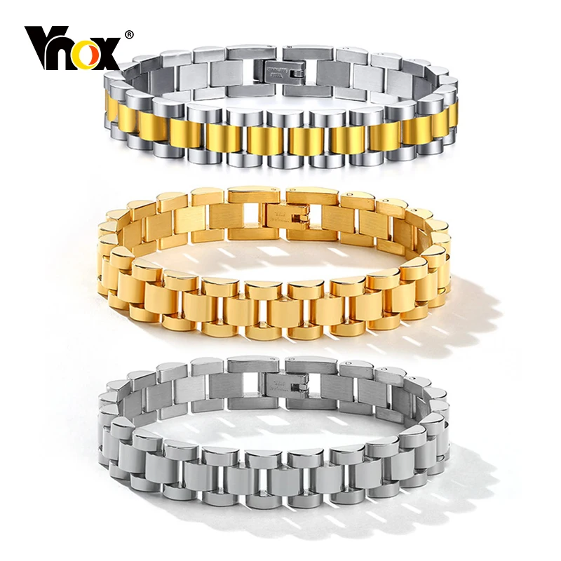 Vnox Cool Solid Gold Color Bold Heavy Thick Bracelets for Women,Classic Wide Stainless Steel Link Chain Strap Stackable Bangle