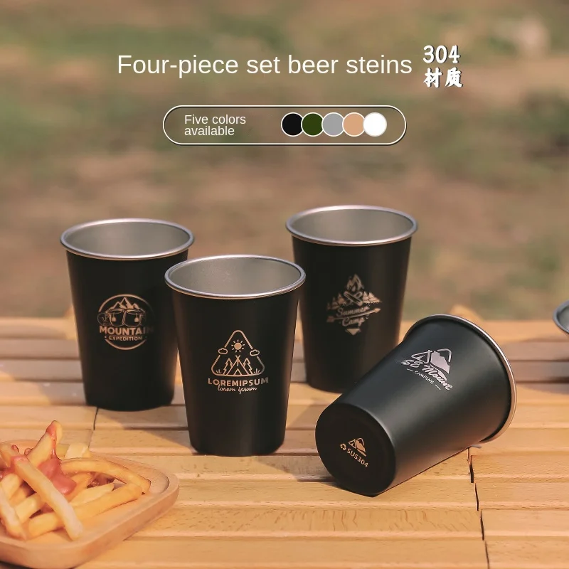 Outdoor 304 Stainless Steel Water Cup Milk Cup Baijiu Cup Ins Wind Coffee Cold Drink Cup Camping Beer Cup 350ml