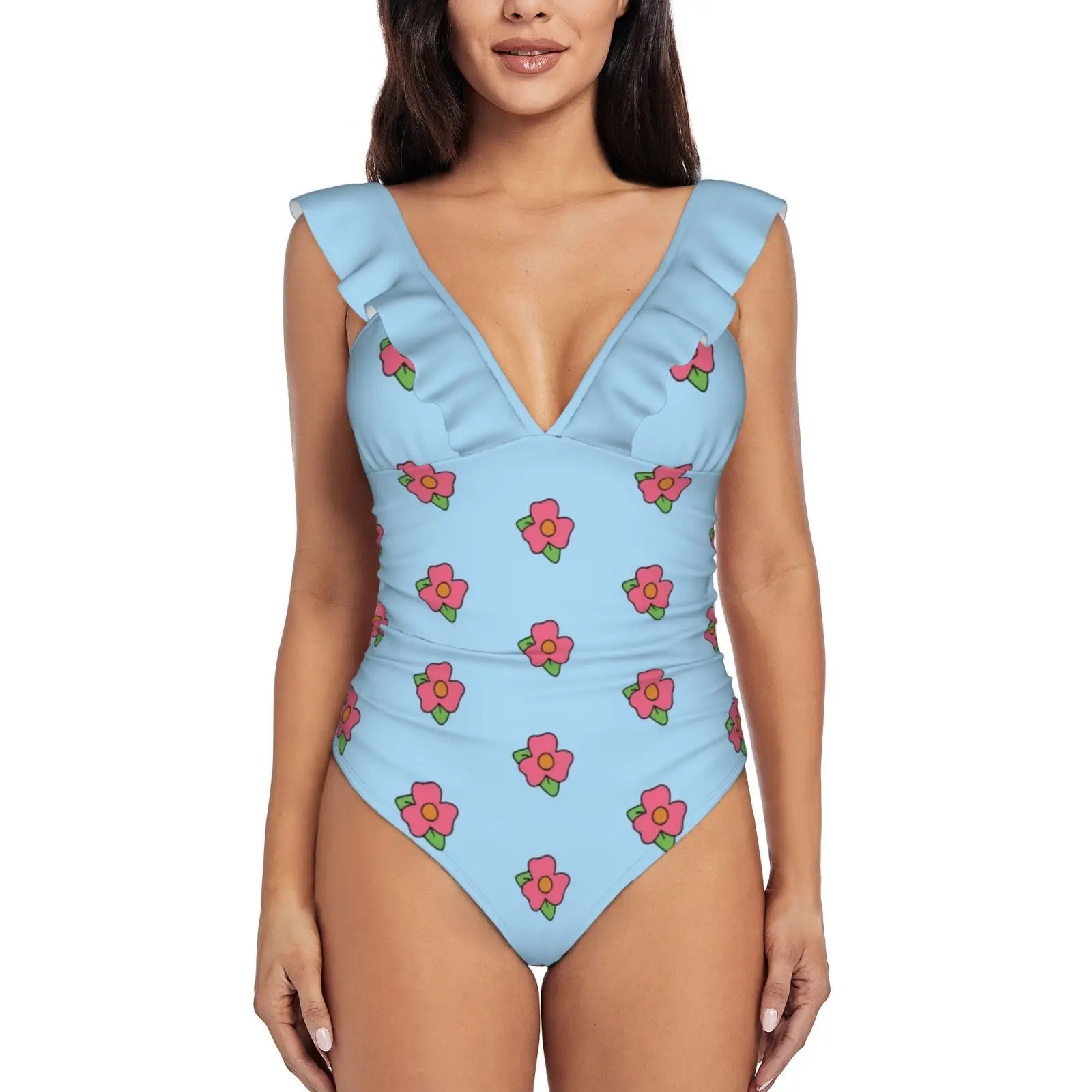 

Женский сплошной купальник с оборками, монокини, пляжная одежда с объемными цветами