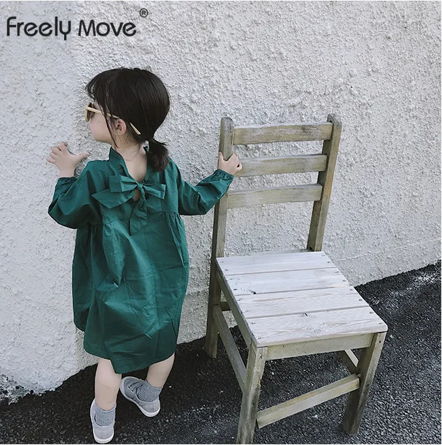

Freely Move 2022 New Summer Toddler Princess Dress Kids Cotton Causal Dress Ruffles Solid Bowknot Korean Baby Girl Clothing