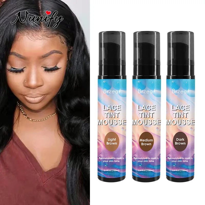 Nunify New 100Ml Lace Tint Mousse Waterproof Wig Tint Spray Foam Light Brown Wig Knots Healer Professional Wig Melting Spray