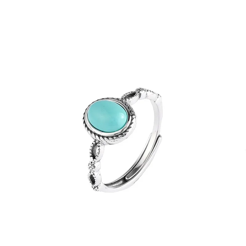 

JZ126 ZFSILVER Thai Silver S925 Fashion Hetian Jade South Red Agate Turquoise Simple Oval Rings For Women Wedding Party Jewelry