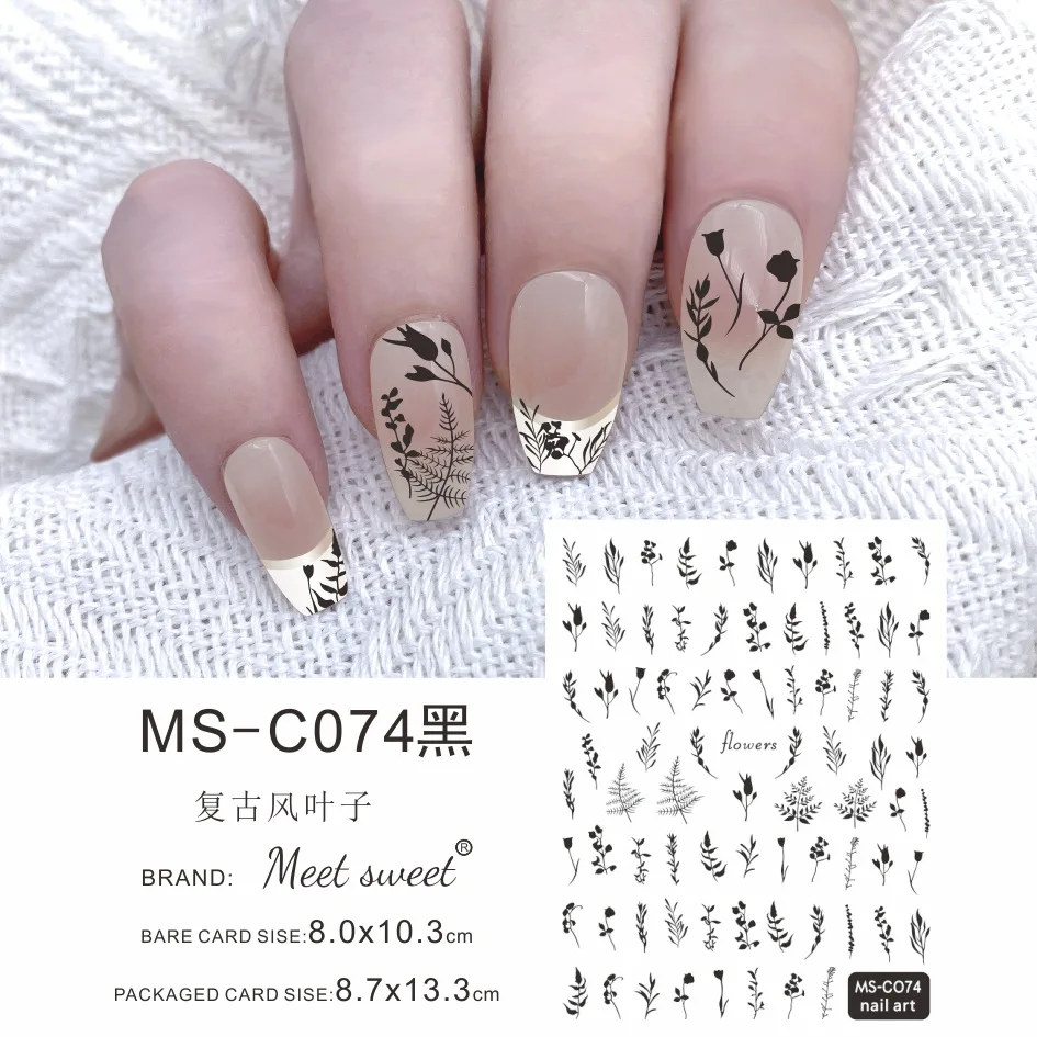 

3D Nail Art Stickers White Black Rose Floral Design Sliders Leaves Lines Decals 3D Self-adhesive Nails Accessories Stickers