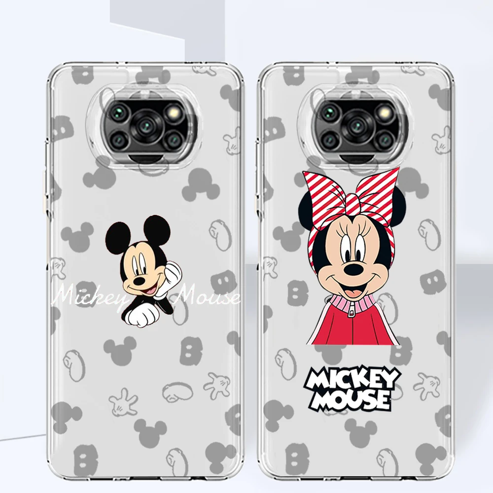 

Hot Mickey Minnie Couple Phone Case For Xiaomi Mi Poco X4 X3 X2 NFC F4 F3 F2 F1 GT M4 M3 M2 Pro C40 C3 Transparent TPU Cover