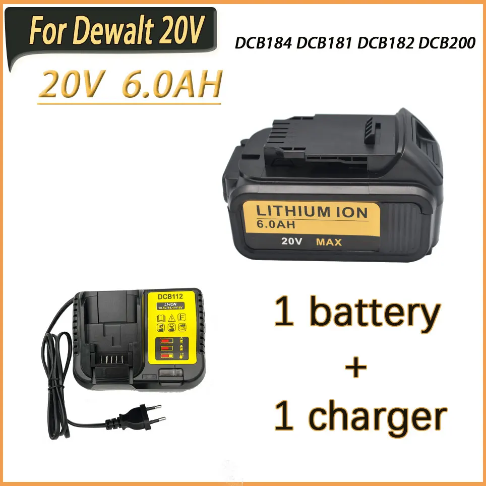 

DeWalt 20V 6.0AH Li-Ion battery power tool replacement for DeWalt DCB184 DCB181 DCB182 DCB200 18V battery
