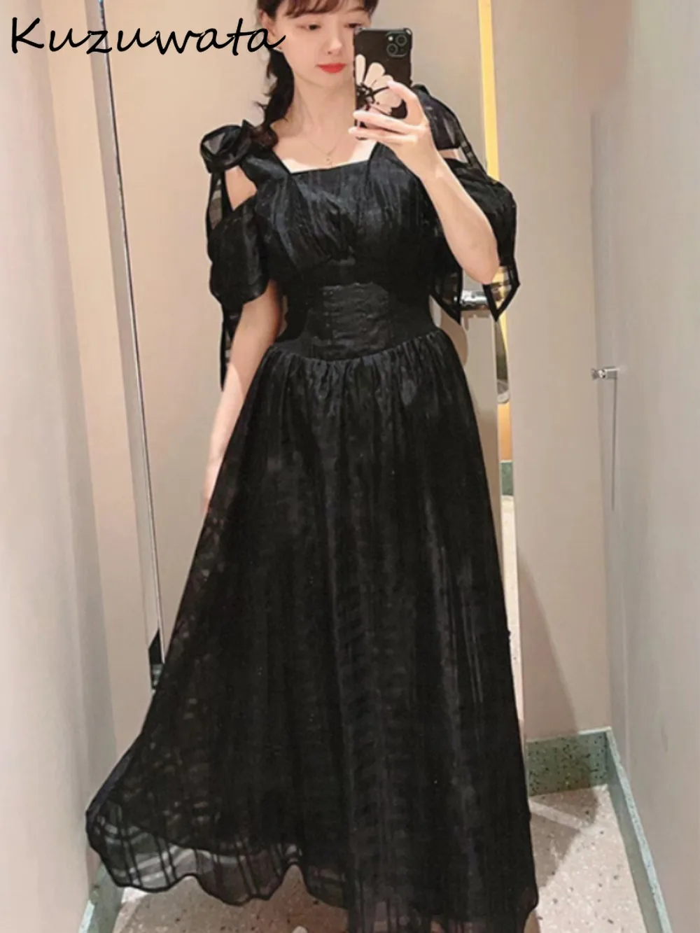 Женское шифоновое платье с открытыми плечами Kuzuwata Элегантное повседневное