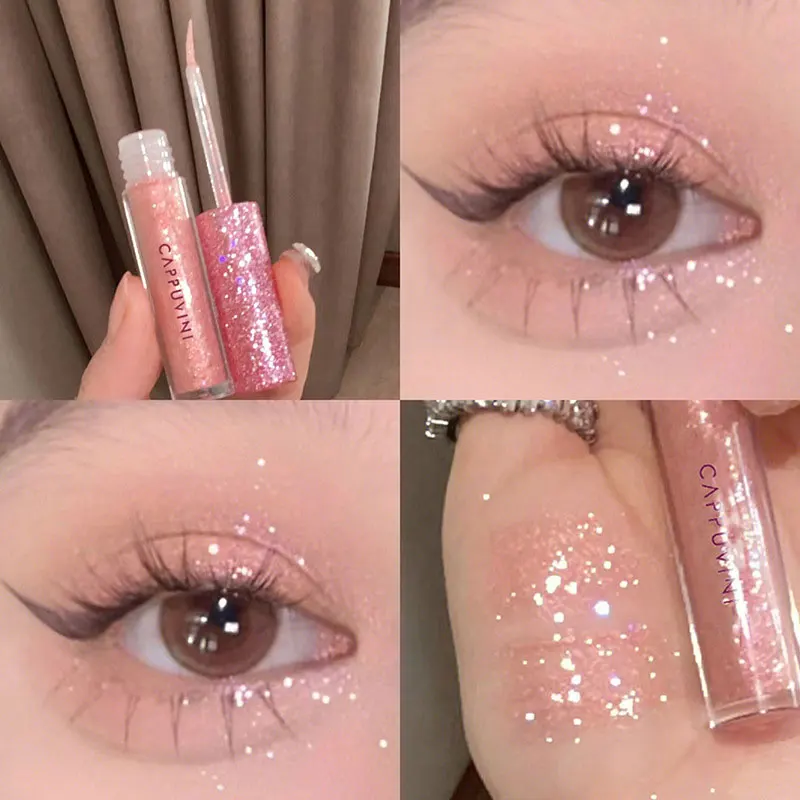 Glass Peach Bright Eye Shadow Stick Shimmer Glitter Highlight Liquid Eye Liner Sequins Lying Silkworm Shiny Eyes Korean Makeup images - 1