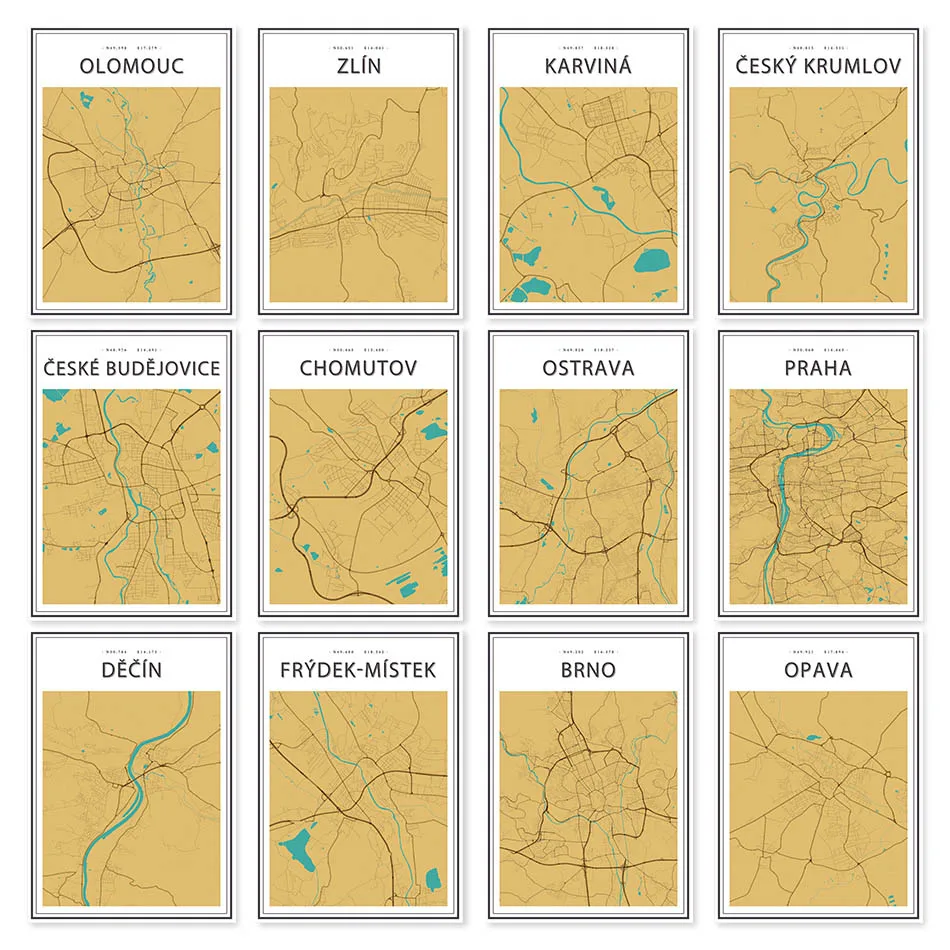 Чешская Республика праха цески Крумлов чжумлов Карта города холст картины