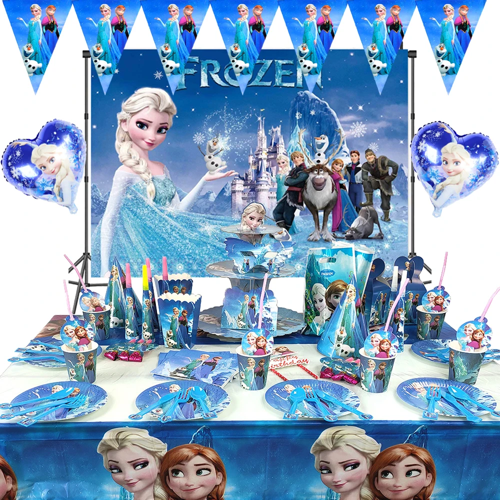 

Frozen Anna Elsa Princess Birthday Party Decorations Kids Tableware Plates Cups Napkins Balloons Baby Shower DIY Party Supplies