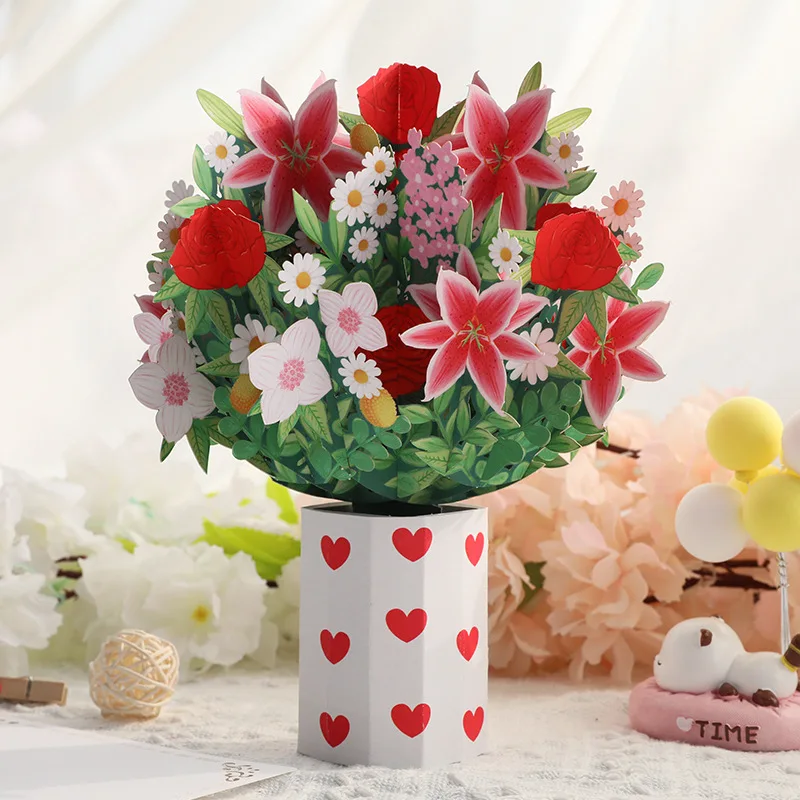 

3D Pop Up Flower Bouquet Card Lovers Wedding Invitation Greeting Cards Laser Cut Valentine's Day Gift Anniversary Card Wholesale