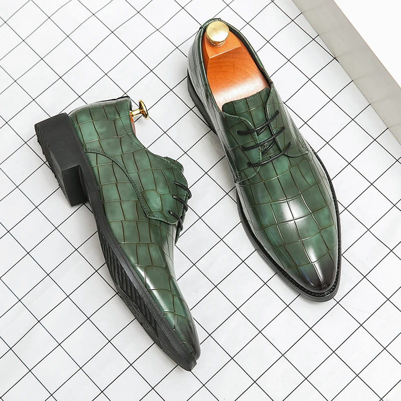 

Plus Size Men Dress Shoes Fashion Green Male Formal Business Oxford Pointed Toe Men Big Size 46 47 48 Party Evening Shoes