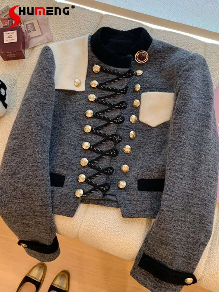 

British Style Ladies Short Woolen Coat 2022 Autumn and Winter New High-Grade Long Sleeve Single Breasted Crop Jacket for Women