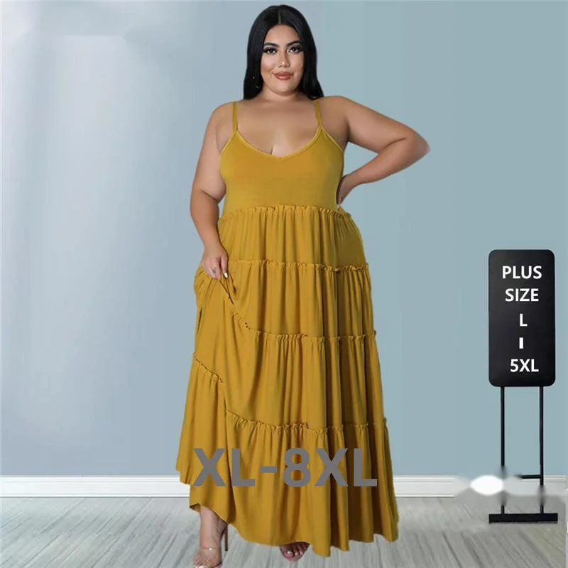 Plus Size 5xl Dresses for Woman Clothing Summer Wholesale Slip v Neck Loose Stretch Elegant Maxi Elegant Dres 3xl 4xl 5xl 6xl