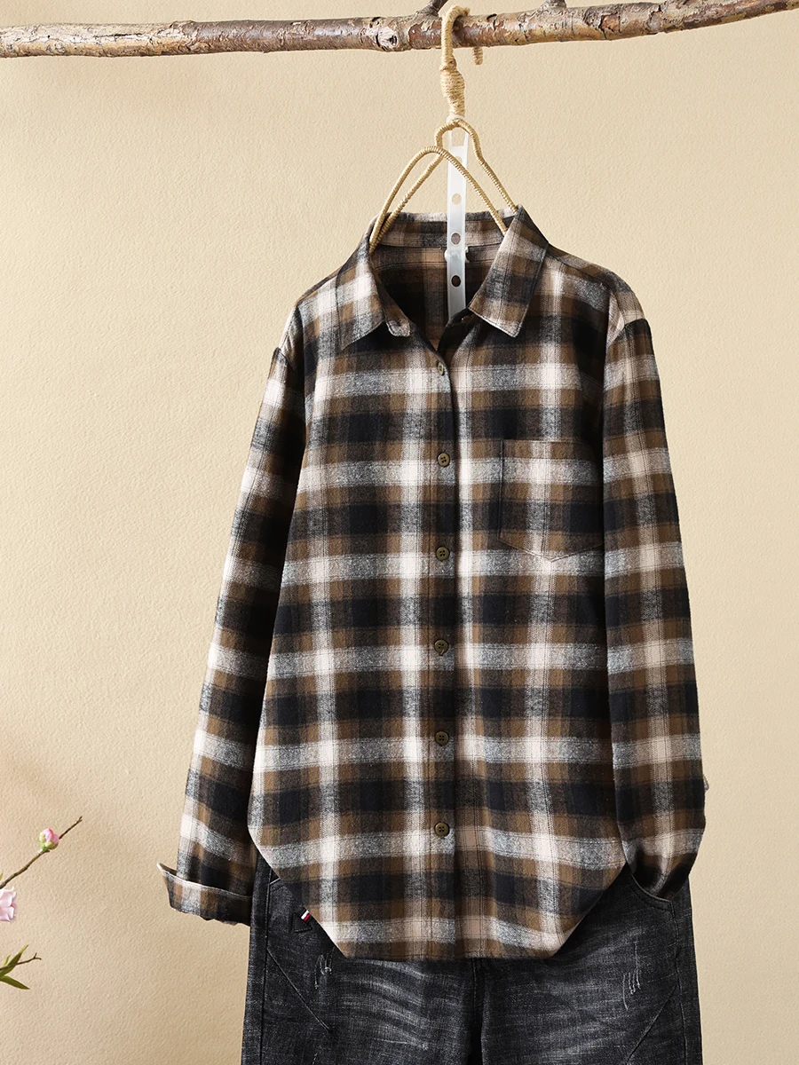 Sanding Plaid Shirts Women Autumn and Winter Thick Shirt Export Orders Exported to Japan High Quali Pure Cotton Inner wear ...