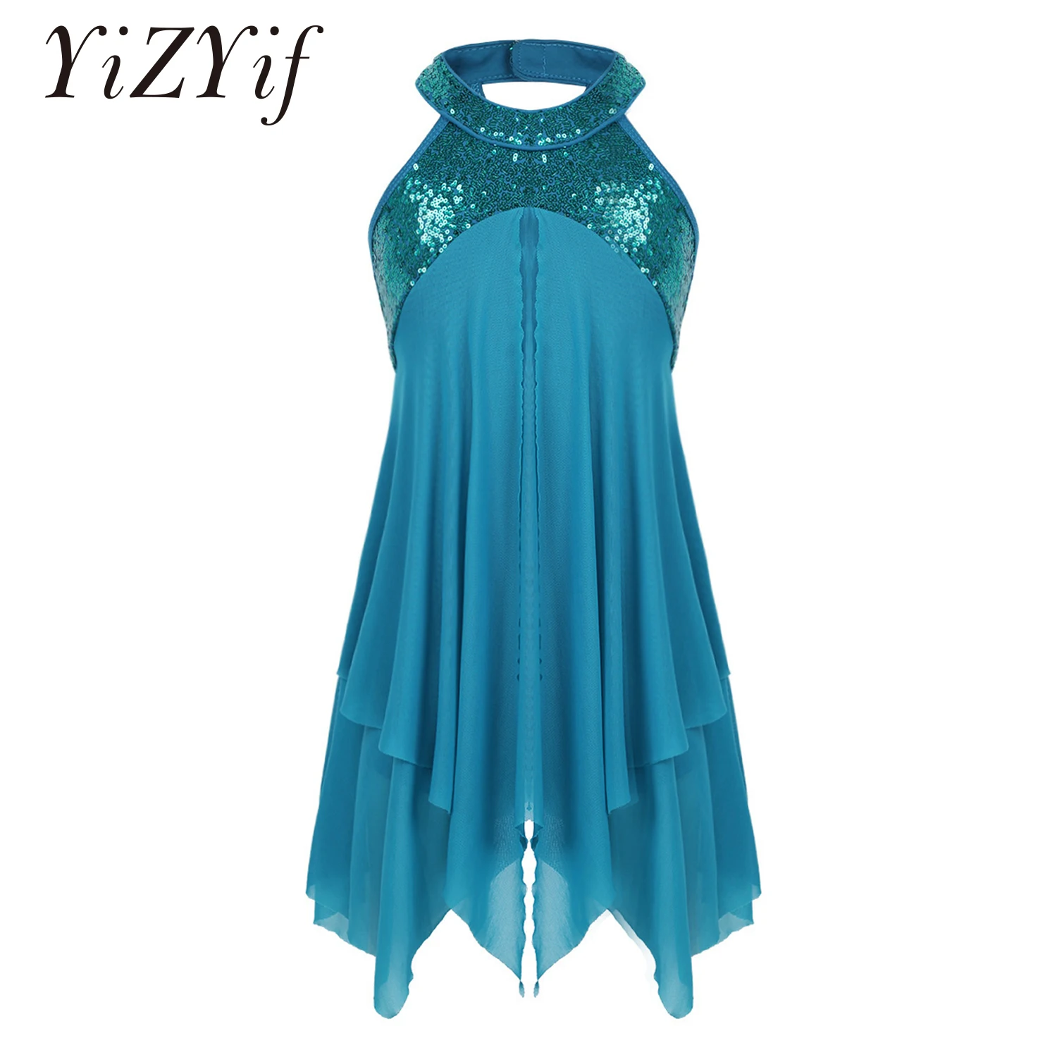 

Ballet Dance Dress Girls Halter Sequins Criss Cross Back Gymnastics Leotard Lyrical Modern Contemporary Ballroom Latin Dancewear
