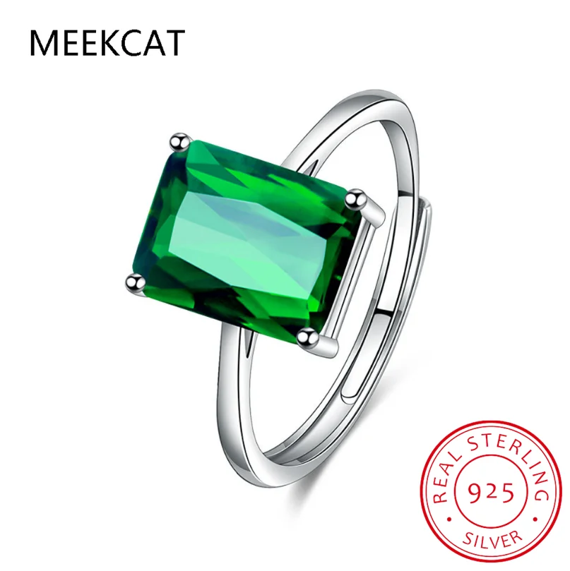 Изумрудная огранка зеленый имитация нано-изумруда кольца из стерлингового