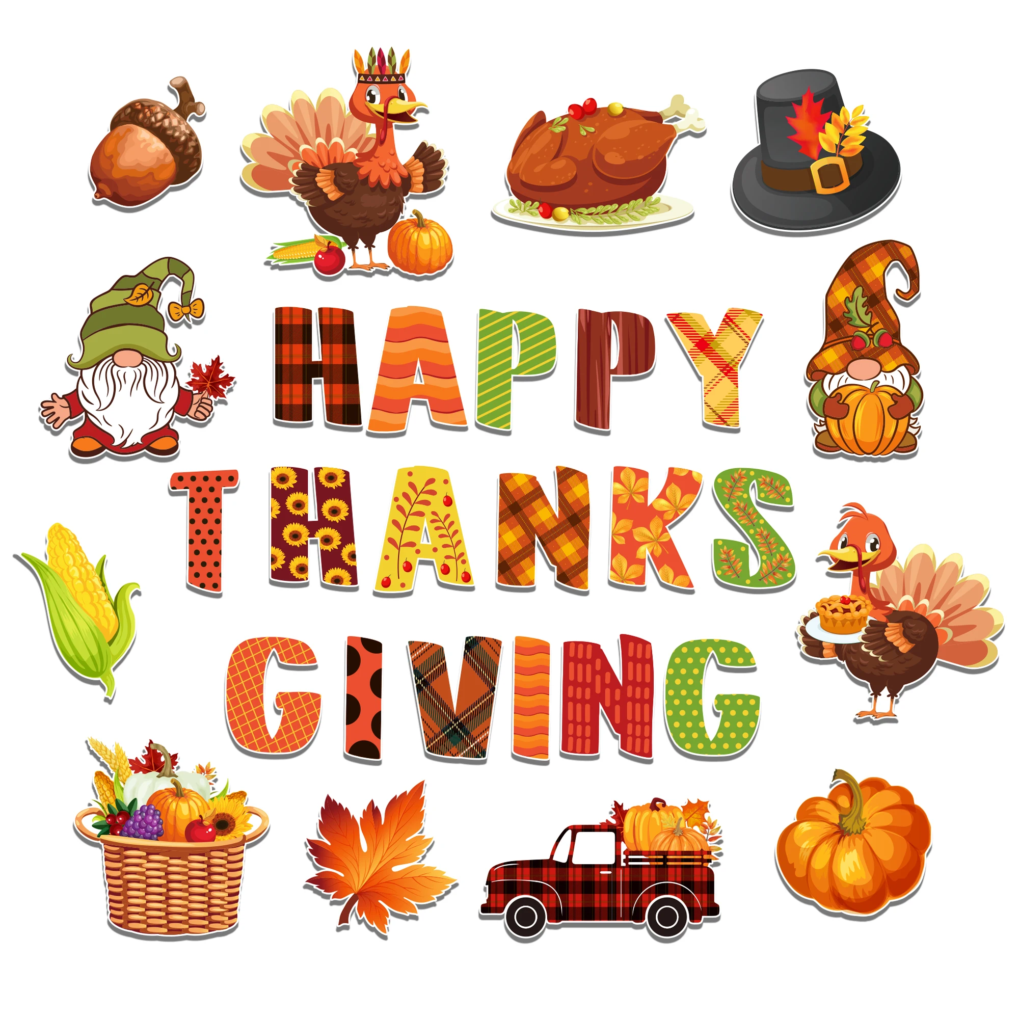

41Pcs Cartoon Autumn Thanksgiving Wall Backdrops Decorative Card Photobooth Props Scrapbooking with Harvest Pumpkin Maple Leaves