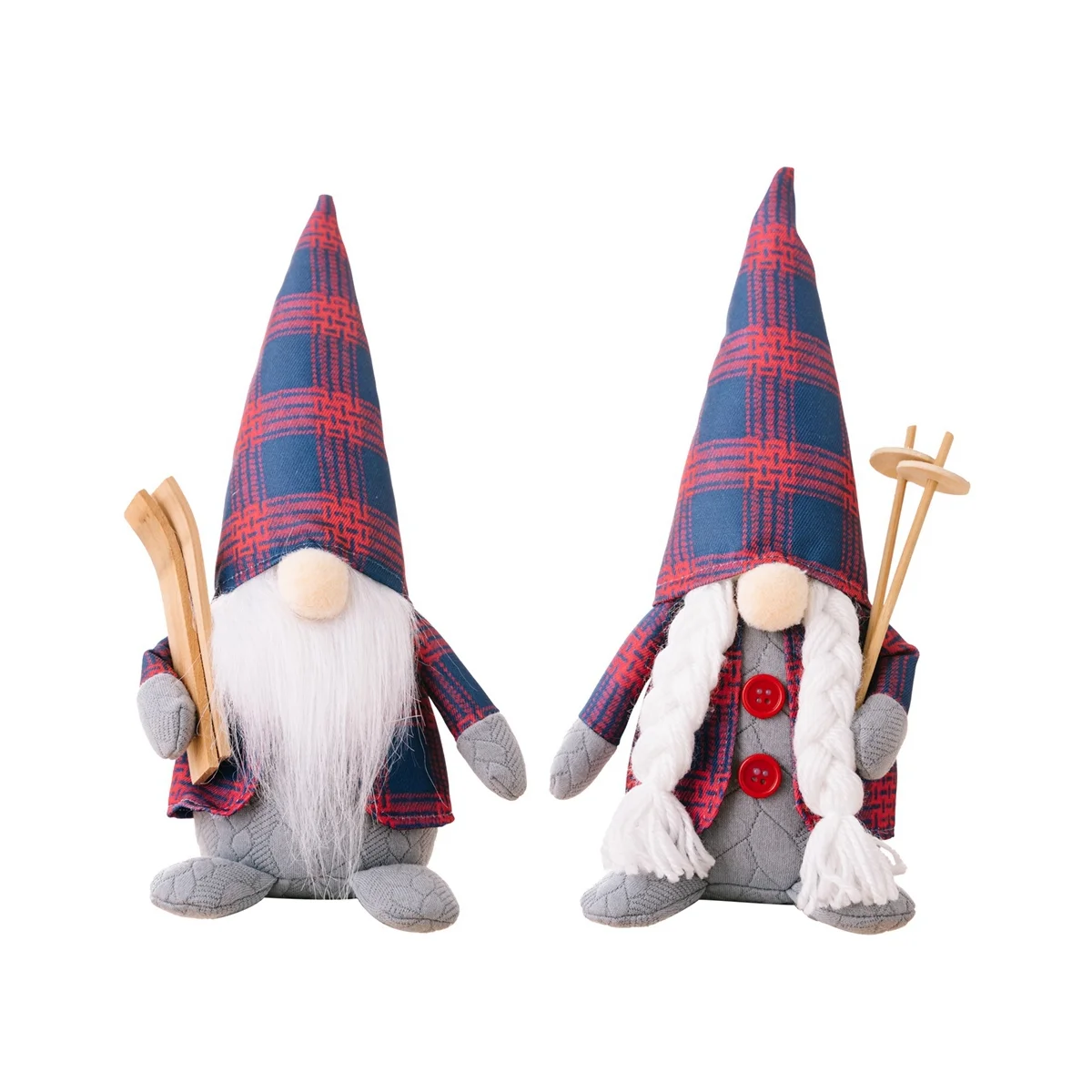 

Christmas Ornament Red and Blue Checker Couple Gnomes Rudolph Doll Faceless Gnome Doll Christmas Decoration Supplies A