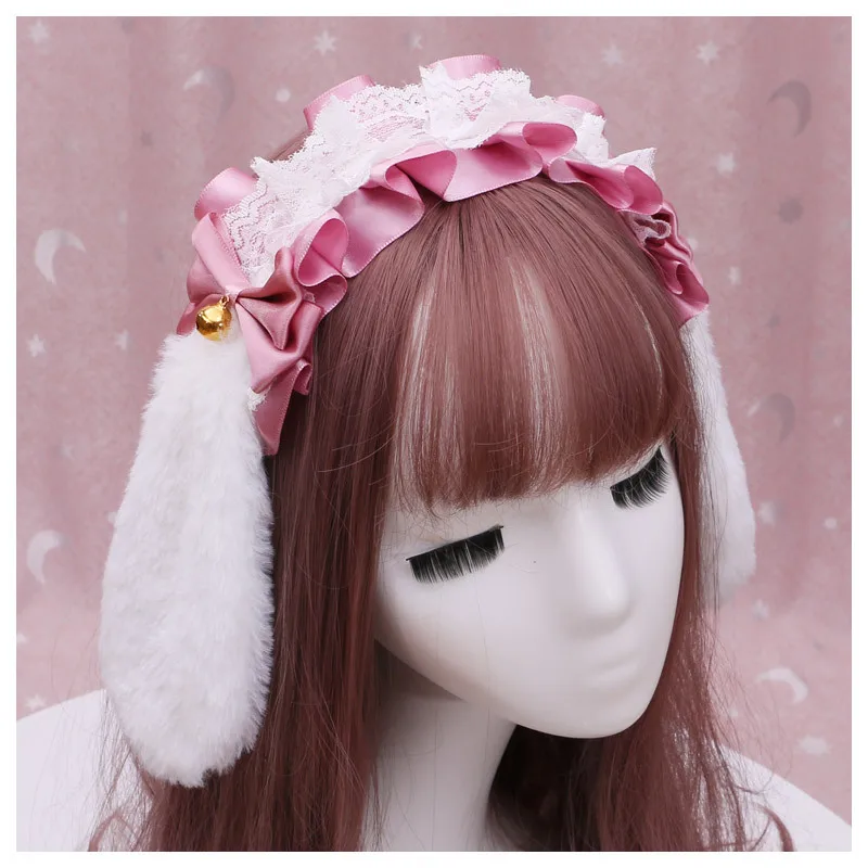 Купи Handmade Lolita Lolita Lace Beast Ear Headgear Plush Bunny Ear Headband Headwear Accessories Anime Gothic Headdress Kawaii за 213 рублей в магазине AliExpress